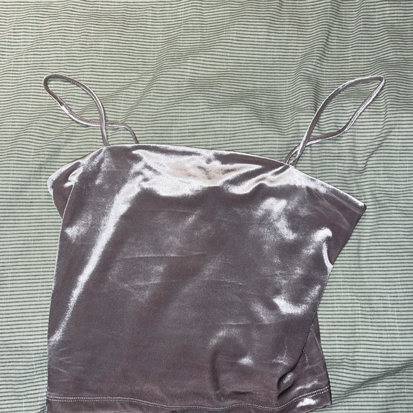 Silver grey velvet tank top bodysuit - Picture 2 of 3